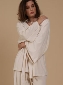 Robe de chambre courte forme kimono en velours de coton bio